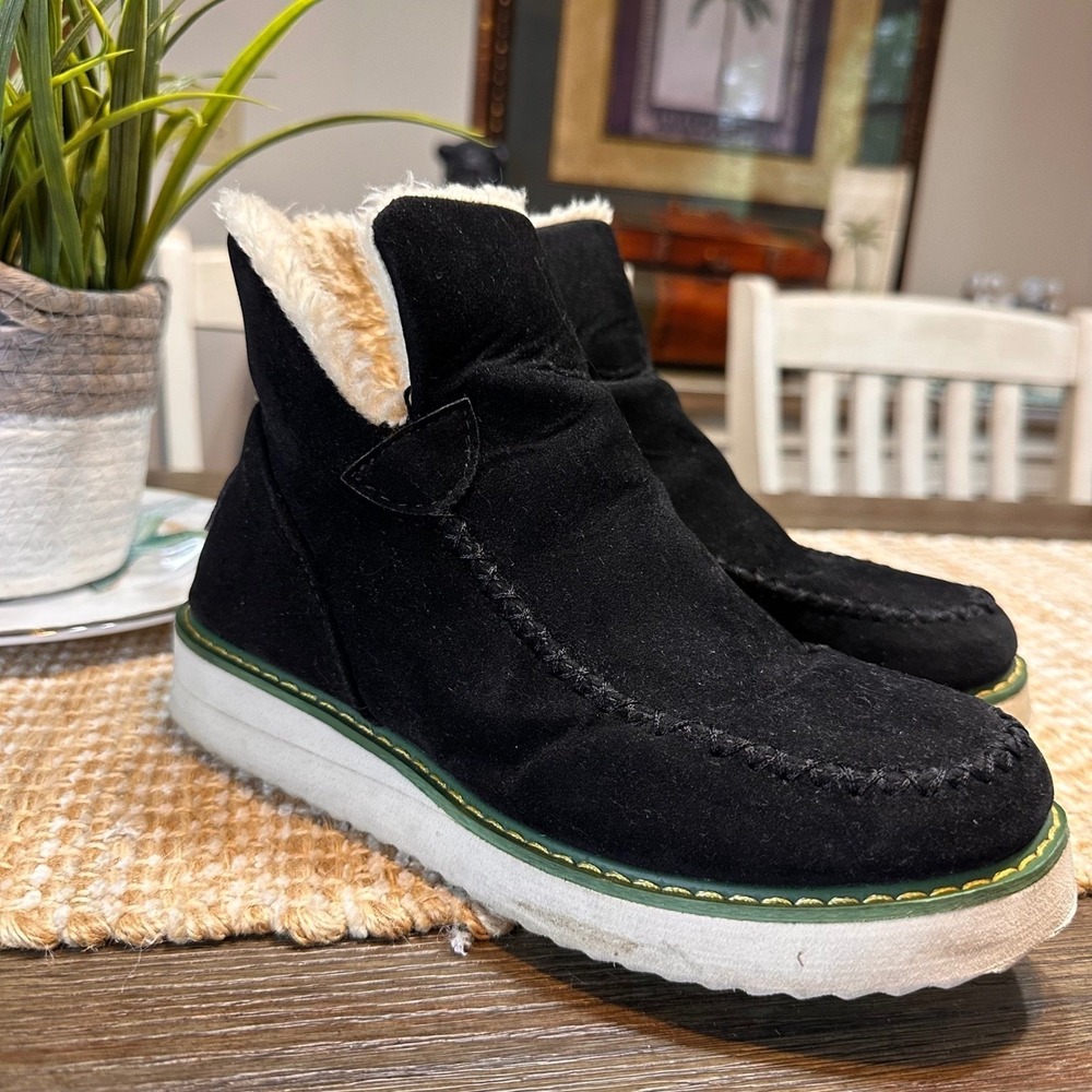 Black Ankle Boots Faux Fur Lined Platform Sport Classic Fashion Womens 6